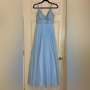 Light Blue Long Flowing Dress | Beaded Bodice | Formal Gown